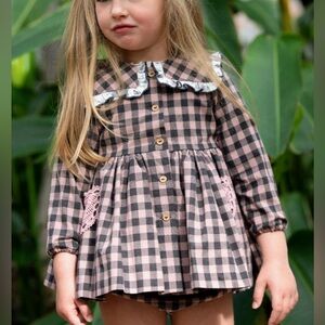 Charming Checkered Kids Dress with Lace Accents